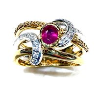 Ring Sommer Woman Anni '80 in Yellow Gold Rubino 0.40 Ct RUB CT 0.40 DIA CT 0.12 VS/G - RUB CT 0.40 DIA CT 0.12 VS/G
